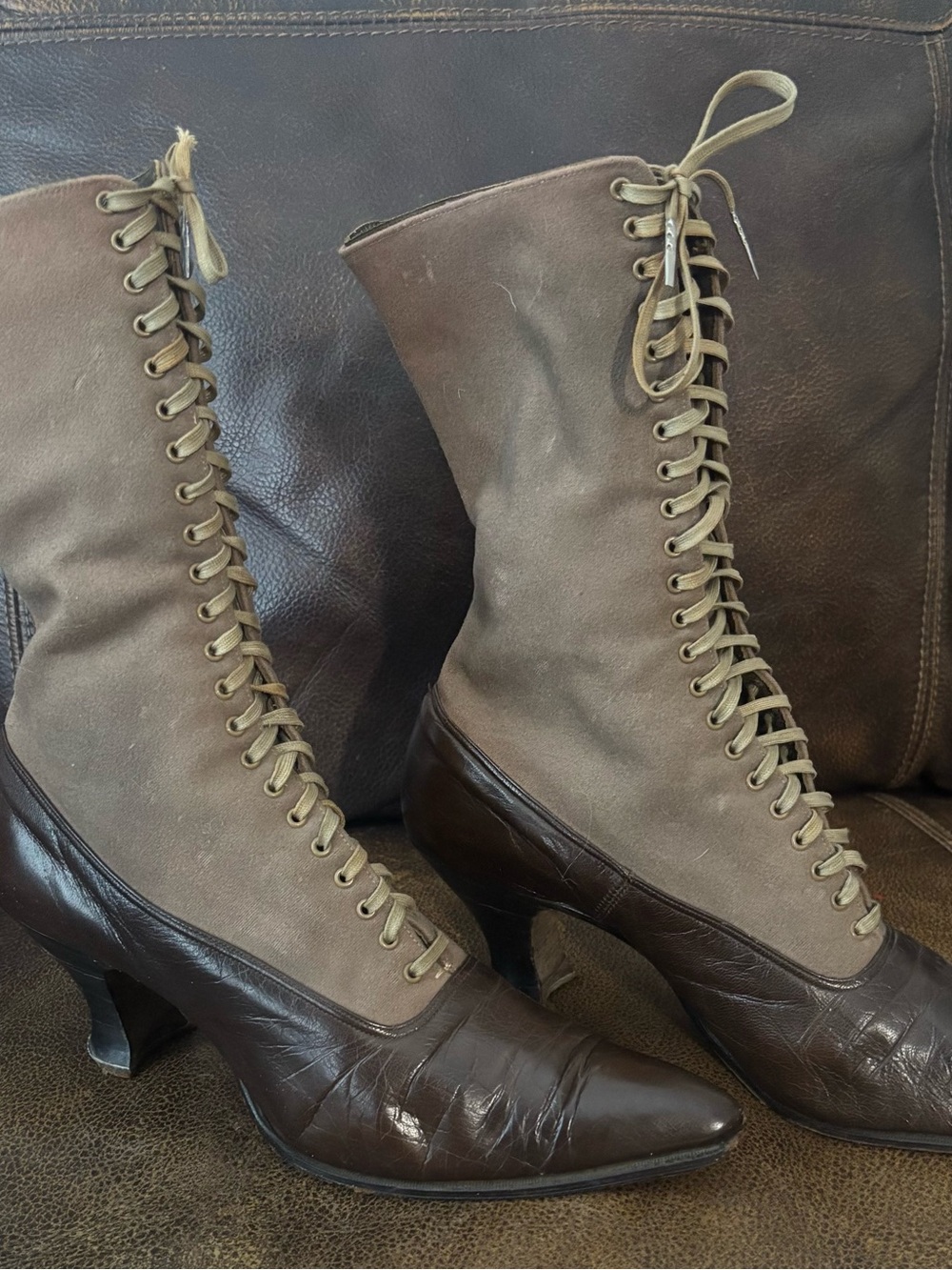 JL Temple vintage 1910’s lace up Victorian boots  brown leather